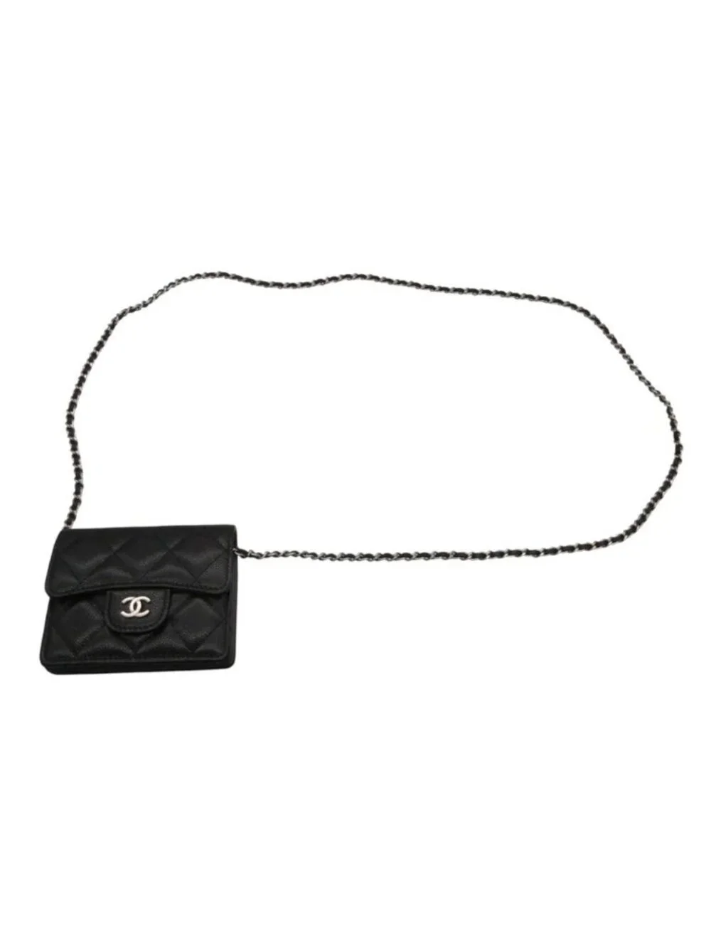 Chanel Shoulder Bag Chain Wallet Pouch Mini Quilted Caviar Leather Black
